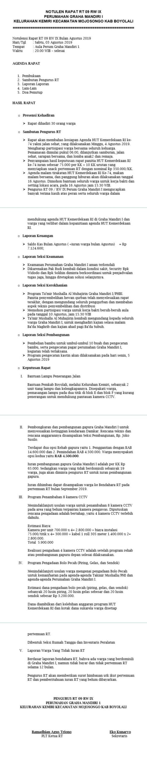 Notulen Rapat RT bln Agustus 2019